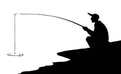 Vector drawing. Fisher at the river
