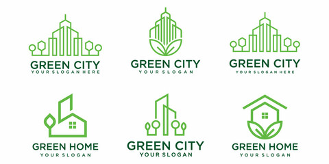 green city logo design vector template. Symbol icon of building, apartment, green home and city.