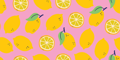 Lemon seamless pattern vector illustration. Summer design