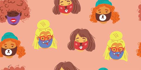 Coronavirus in China. Novel coronavirus (2019-nCoV), people in funny colorful medical face masks. Concept of coronavirus quarantine vector illustration. Seamless pattern