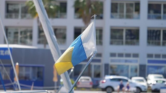 Canary Islands flag flowing in the wind in slow motion 180fps