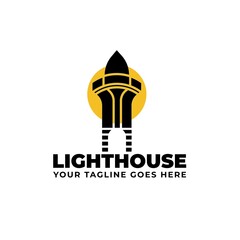 Lighthouse Searchlight Beacon Tower Island Beach Coast Simple Line Art logo design inspiration

