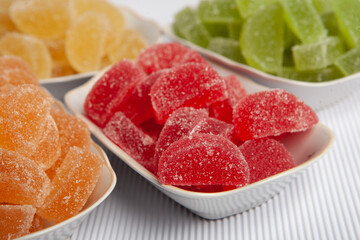 Colored many Marmalade sweets or Jelly candies.
