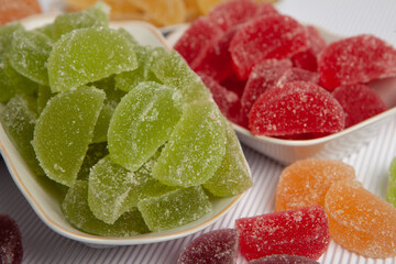 Colored many Marmalade sweets or Jelly candies.

