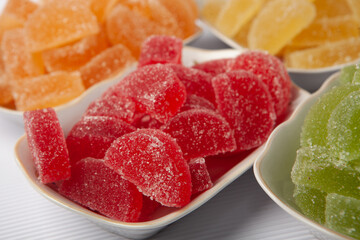 Colored many Marmalade sweets or Jelly candies.
