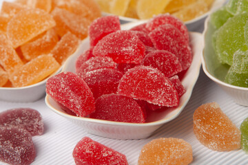 Colored many Marmalade sweets or Jelly candies.
