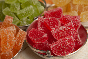 Colored many Marmalade sweets or Jelly candies.
