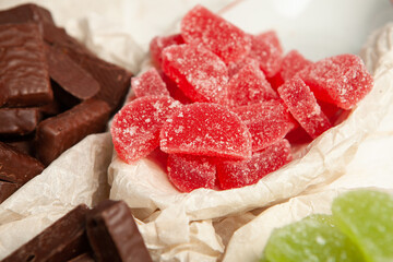 Colored many Marmalade sweets or Jelly candies.
