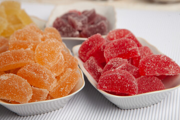 Colored many Marmalade sweets or Jelly candies.
