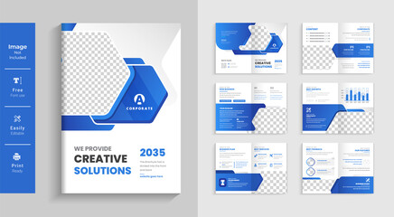 Modern company profile pages brochure design template layout, 12 pages modern colorful shape minimalist business profile brochure or annual report template design all elements and text editable