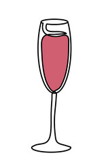 Drawing line wineglass on the white background