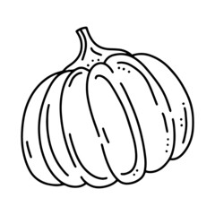 Pumpkin, autumn vegetable harvest, linear vector icon in doodle style