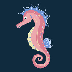 Sea horse in cartoon style. Isolated vector.