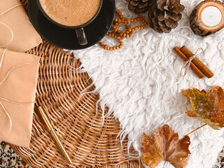 Autumn decorations with space, background, mockup