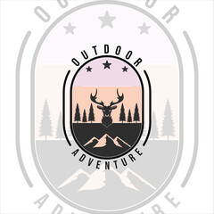 deer and mountain logo vintage vector illustration template icon graphic design. outdoor adventure at nature with retro badge and typography