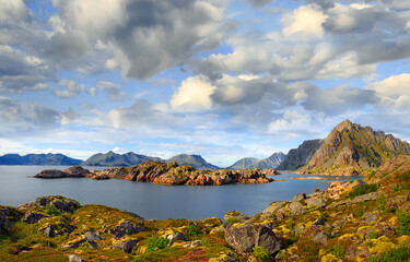 Lofoten islands in Norway, Norwegian sea near fishing village Henningsvaer