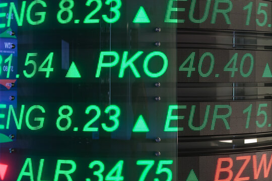 Warszawa, Poland - June 05.2021: NBP Money Center, museum. Stock exchange graph and numbers. Stock Exchange Market Trading.