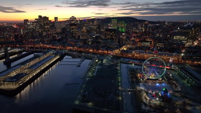 Downtown view of Montreal city in the night