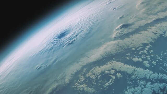 Giant hurricane, typhoon forming. View from outer space, earth orbit. 