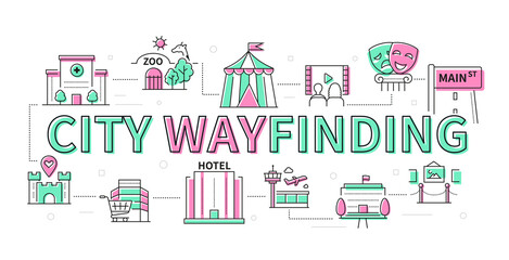 City wayfinding - colorful line design style banner