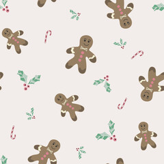 vector pastel happy christmas gingerbread allover seamless pattern background