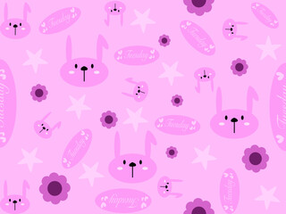rabbit cartoon character seamless pattern on pink background