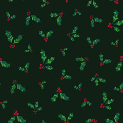 vector green happy christmas misteltoe allover seamless pattern background