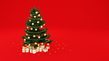 Christmas tree with gifts - 3D render illustration