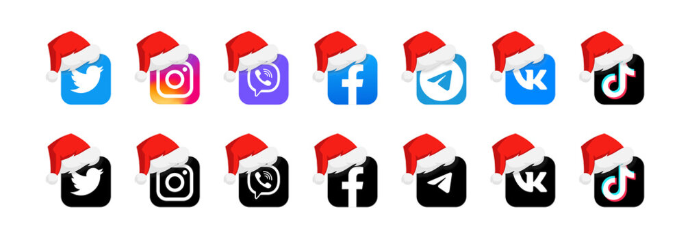 Social media icon set. Teitter, Instagram, Facebook Tik Tok. New Year holidays concept. Zaporizhzhia, Ukraine - November 30, 2021