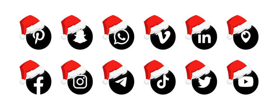 Social media icon set. Teitter, Instagram, Facebook Tik Tok. New Year holidays concept. Zaporizhzhia, Ukraine - November 30, 2021