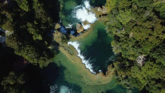 Aerial view of amazing Skradinski buk waterfall in Krka National Park, Croatia.