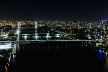 Night view of Rainbow bridge famous spot of Tokyo