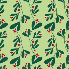 vector green misteltoe allover seamless pattern background