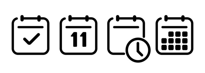 Calendar date icon set. Planner. Meeting deadlines. Vector EPS 10. Isolated on white background