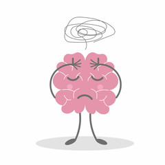 Cute brain in stress, headache concept, flat vector illustration isolated on white background