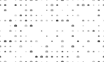 Seamless background pattern of evenly spaced black first aid symbols of different sizes and opacity. Vector illustration on white background