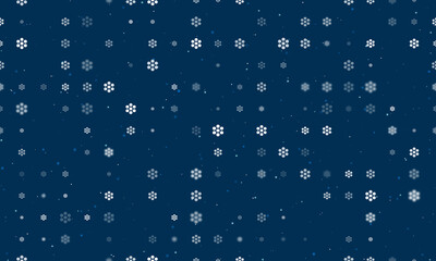 Naklejka na ściany i meble Seamless background pattern of evenly spaced white hive symbols of different sizes and opacity. Vector illustration on dark blue background with stars