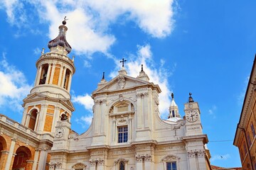 exterior facade of the famous Basilica of the Holy House located in Loreto in Ancona, Italy