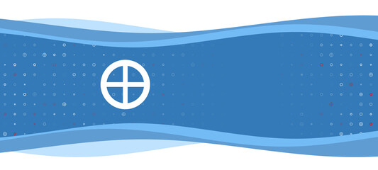 Blue wavy banner with a white astrological earth symbol on the left. On the background there are small white shapes, some are highlighted in red. There is an empty space for text on the right side