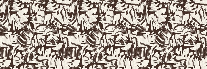 Seamless two tone hand drawn brushed effect pattern border swatch. High quality illustration. Collage of minimal drawings arranged in a seamless pattern with fabric texture overlay. Rough scribble.