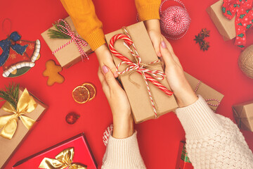 Mom and son packed Christmas presents