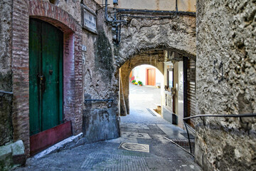 Obraz premium A narrow street in Castelcivita, a small village of the province of Salerno, Italy. 