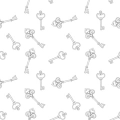 Vector seamless pattern with keys. Linear illustration on white background in cartoon style