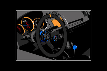 Vector car cabin illustration on black background