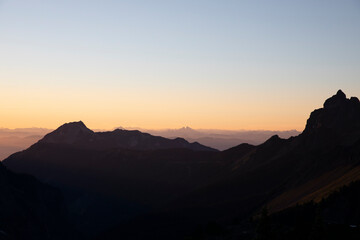 A beautiful sunset over mountains in North Cascades