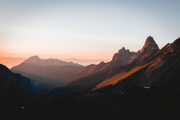 A beautiful sunset over mountains in North Cascades