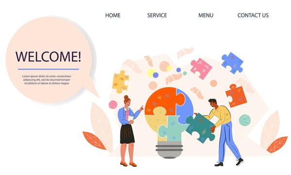 Business solution and teamwork concept of website banner, flat vector illustration. Team building and business cooperation idea for web and presentation page.