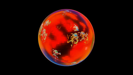 rainbow ball with a rough texture on a black background. 3d render illustration