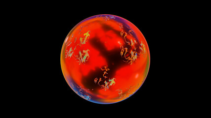 rainbow ball with a rough texture on a black background. 3d render illustration