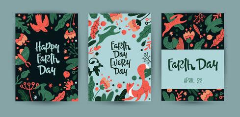Set of vector illustration of different banners for Earth Day celebration